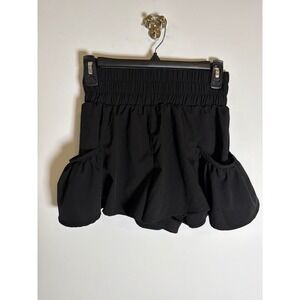 B Athletic Shorts Womens Small Black Smocked High Waist Ruffle Pocket Flowy Gym